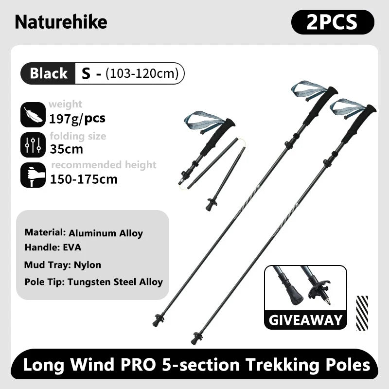 Five section trekking poles black two pack