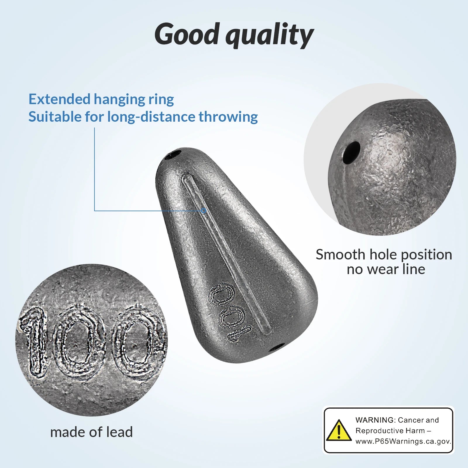 Flat slip sinker with smooth inline hole for reduced abrasion