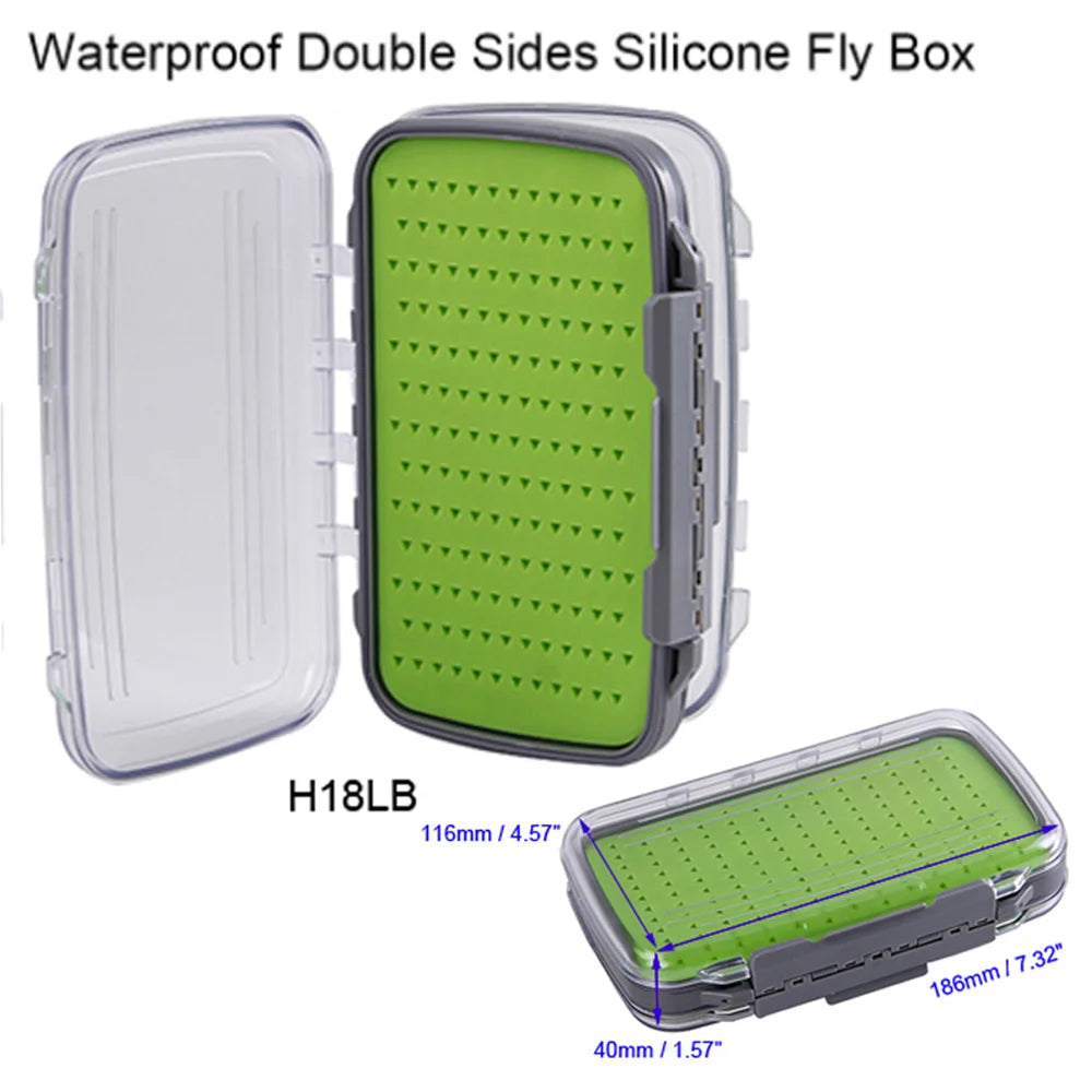 Slim waterproof fly box showing 137 mm length and compact profile