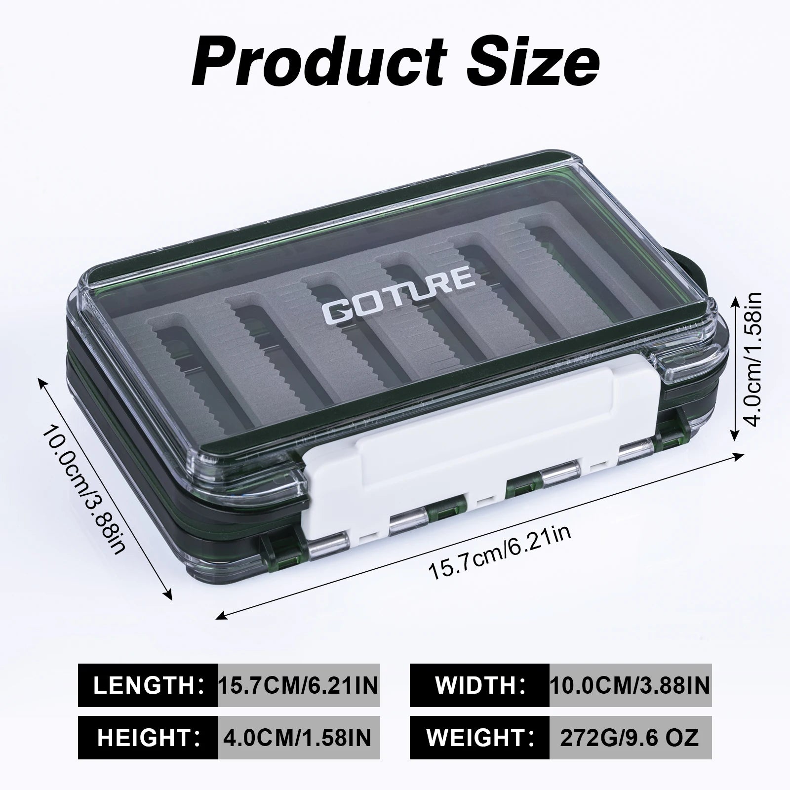 Large fly fishing box size chart showing box dimensions and layout