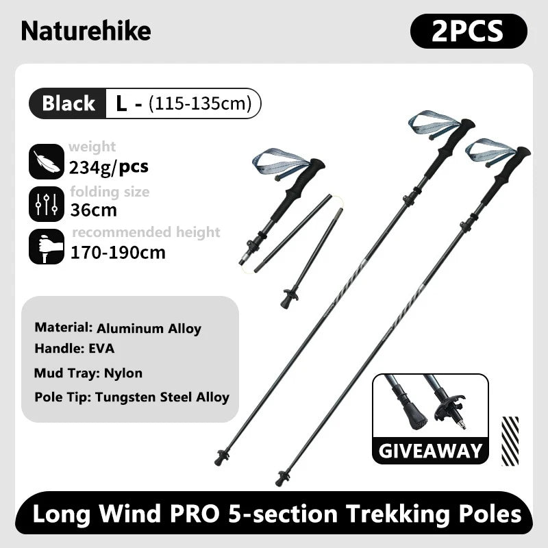 Folding hiking poles black large size specification