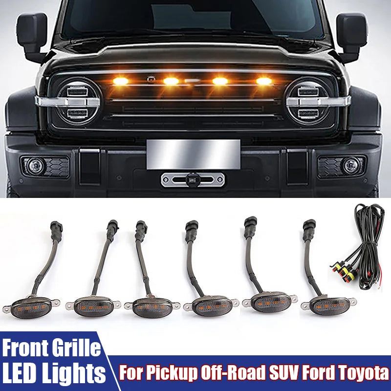 Front grille LED light set for pickups, SUVs, and utes, providing bright amber lighting for off-road driving