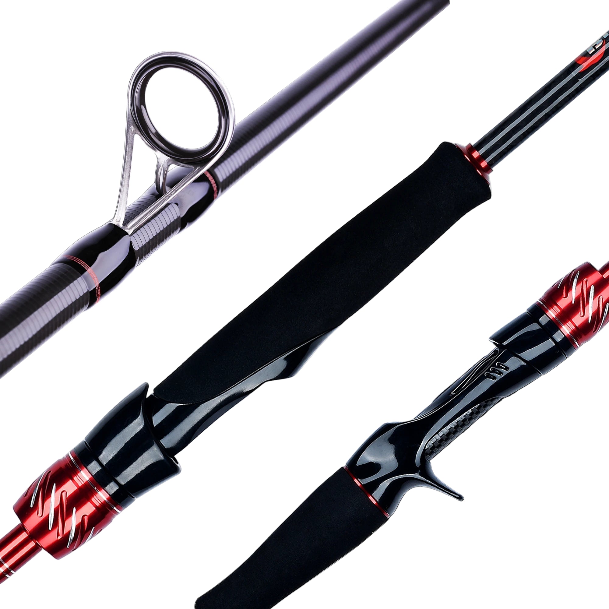 Close-up of Fuji guide ring and carbon fibre finish on BIUTIFU travel fishing rod