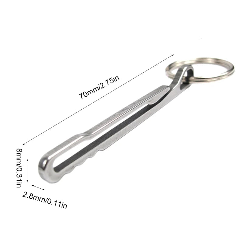 Stainless steel gear clip mounted on backpack strap