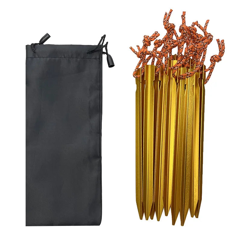 Gold aluminium tent pegs with black carry bag