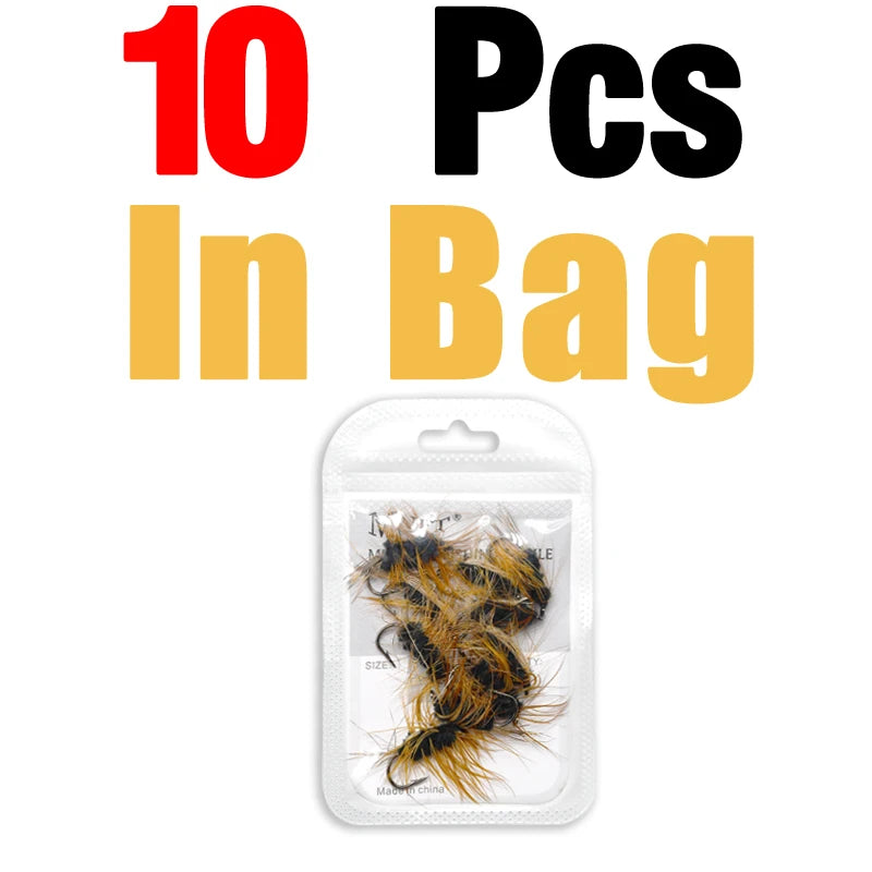 Gold head worm trout flies packaged in clear bag