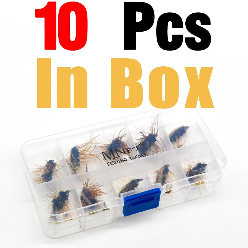Gold head worm trout flies packaged in plastic box