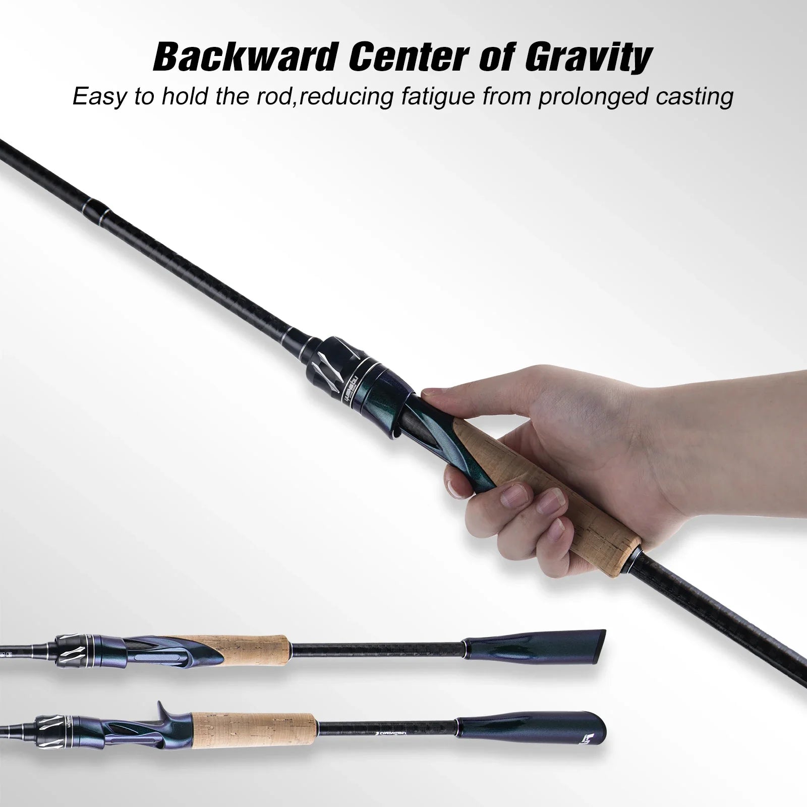 GOTURE ultralight carbon lure rod showing balanced centre-of-gravity handle for precise casting