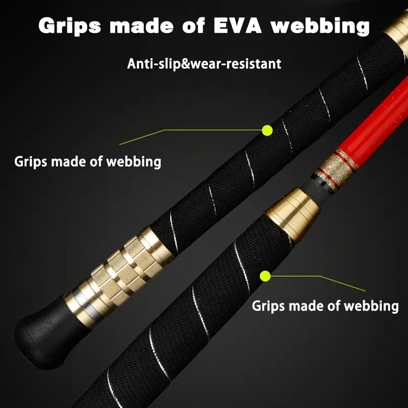 EVA webbing grip on GOTURE trolling rod with anti-slip texture and reinforced base for comfort and control