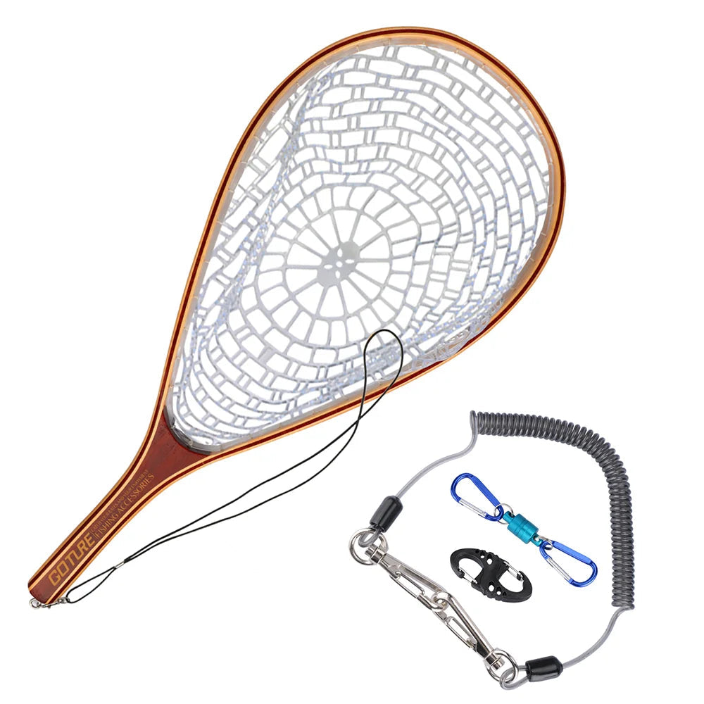 GOTURE landing net displayed with different magnetic clip and lanyard options