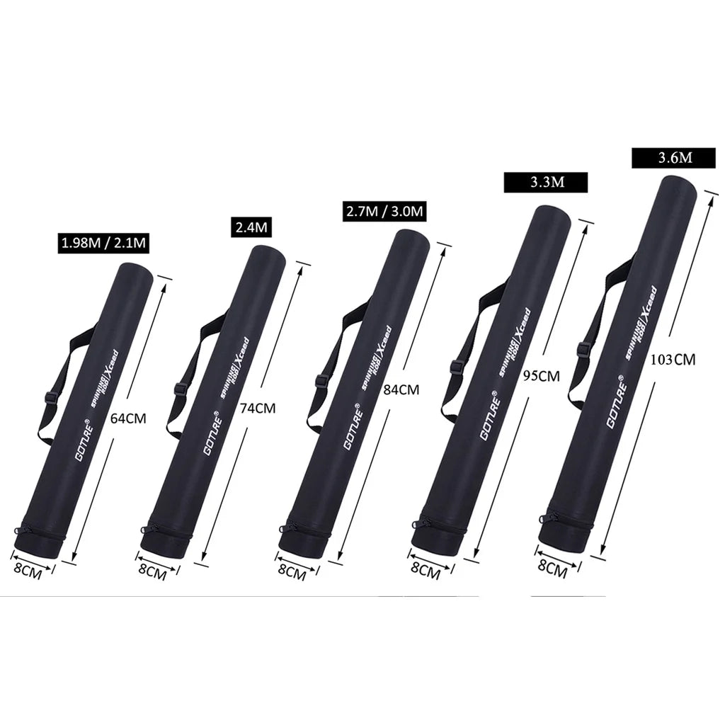GOTURE XCEED travel fishing rods with tube cases showing multiple sizes for spinning and casting options