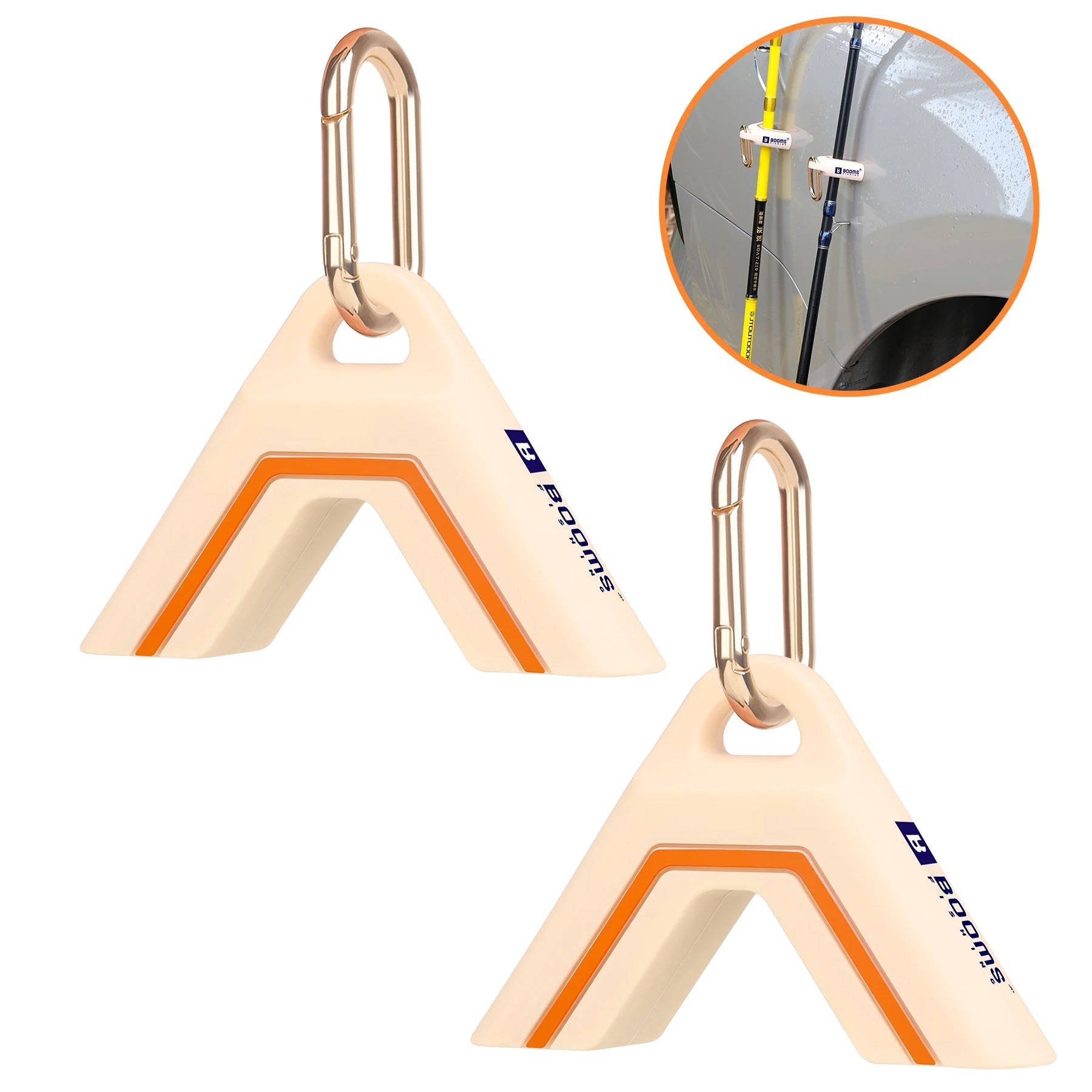 Pair of magnetic clips with carabiners for hanging fishing tools or rods securely