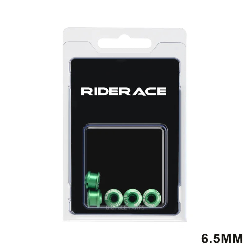 Green anodised bicycle chainring bolts packaged set 6.5mm