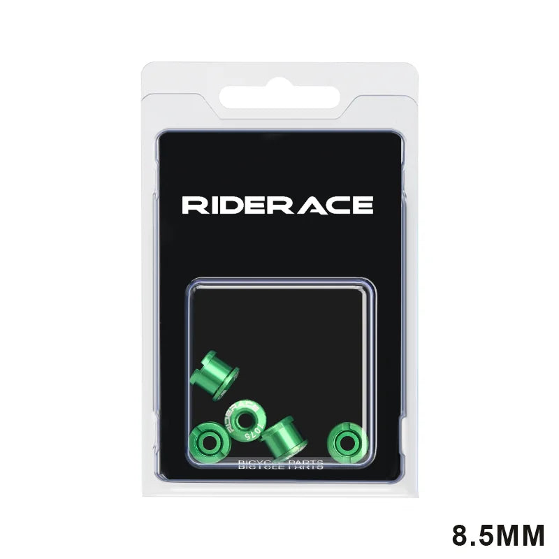 Green anodised bicycle chainring bolts packaged set 8.5mm