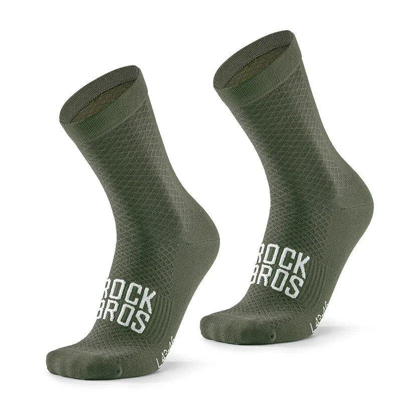Green cycling crew socks pair with elastic cuff