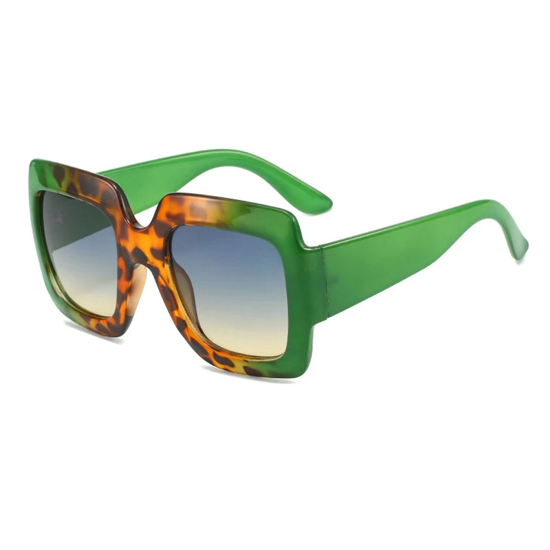 DOHOHDO green tortoiseshell oversized sunglasses with blue lenses and square frame design for vintage street style