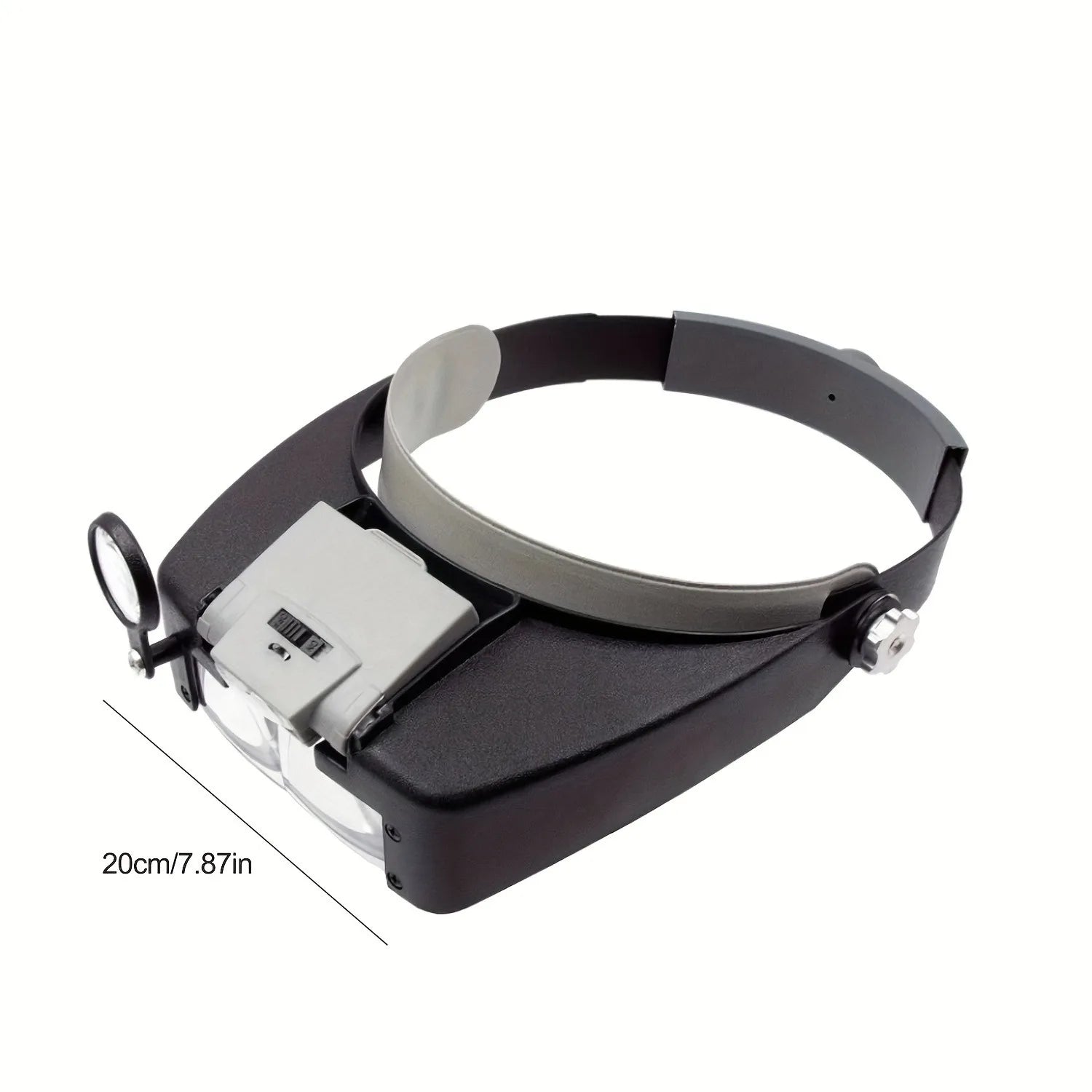 Headband magnifier rear angle showing adjustment mechanism and headband fit
