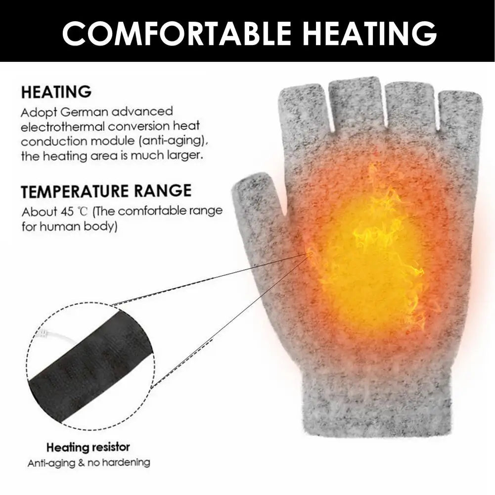 Heated winter gloves showing internal heating element area