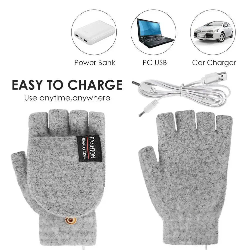 Heated winter gloves with USB charging cable options