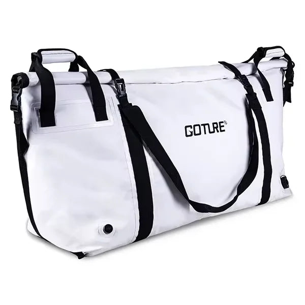 Heavy duty insulated fish cooler bag angled view