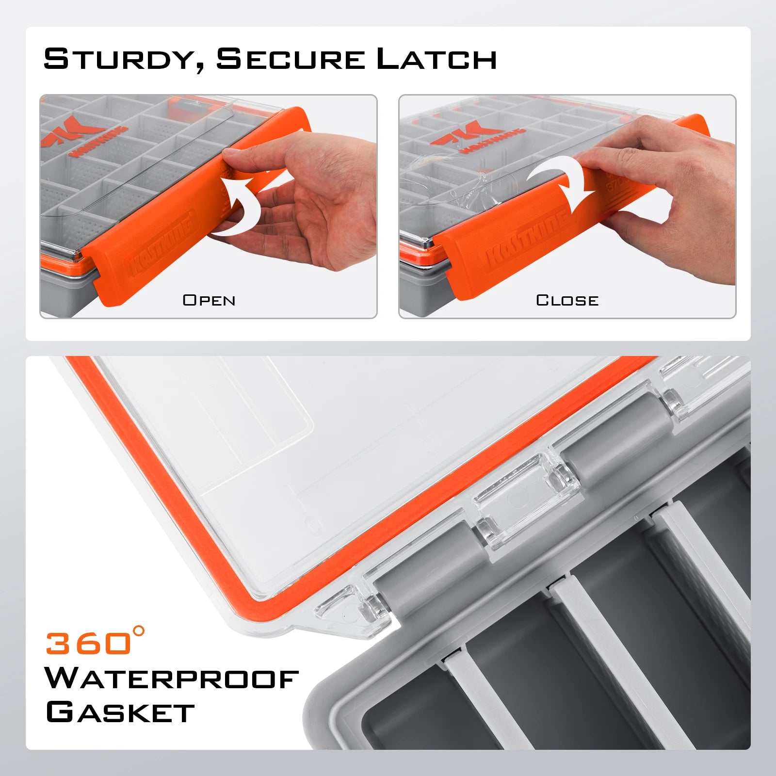 Heavy duty latch and gasket seal tackle box