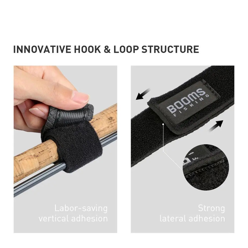 BOOMS FISHING rod strap hook-and-loop structure for strong adjustable fastening on fishing rods