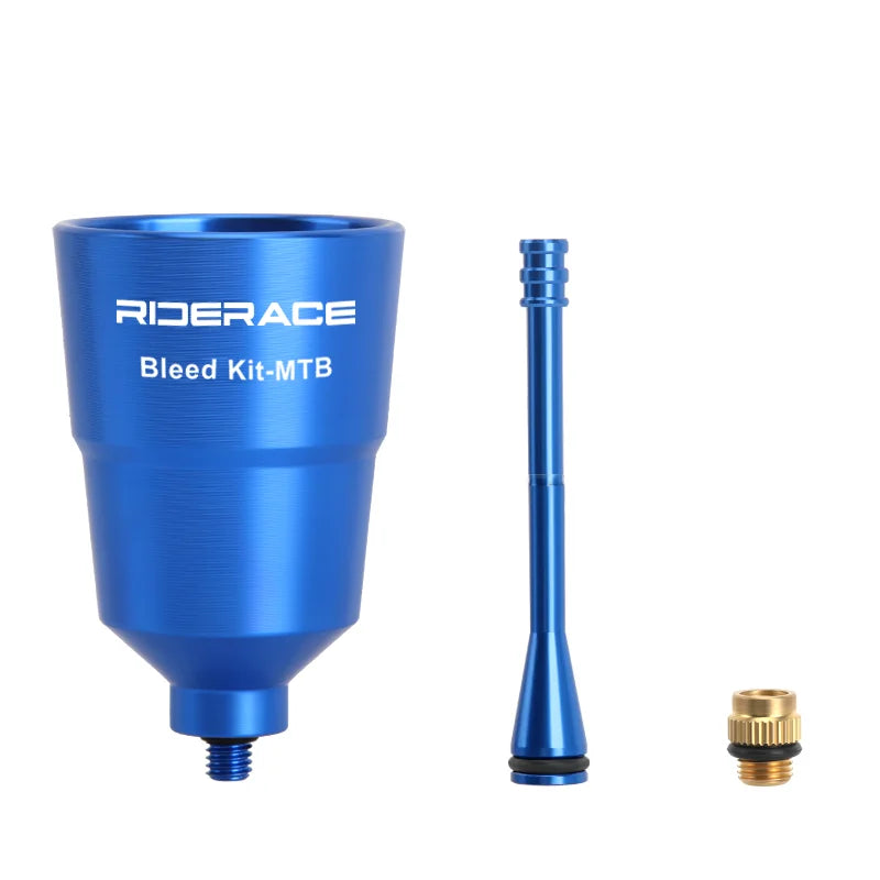 Hydraulic brake bleed funnel components in blue finish