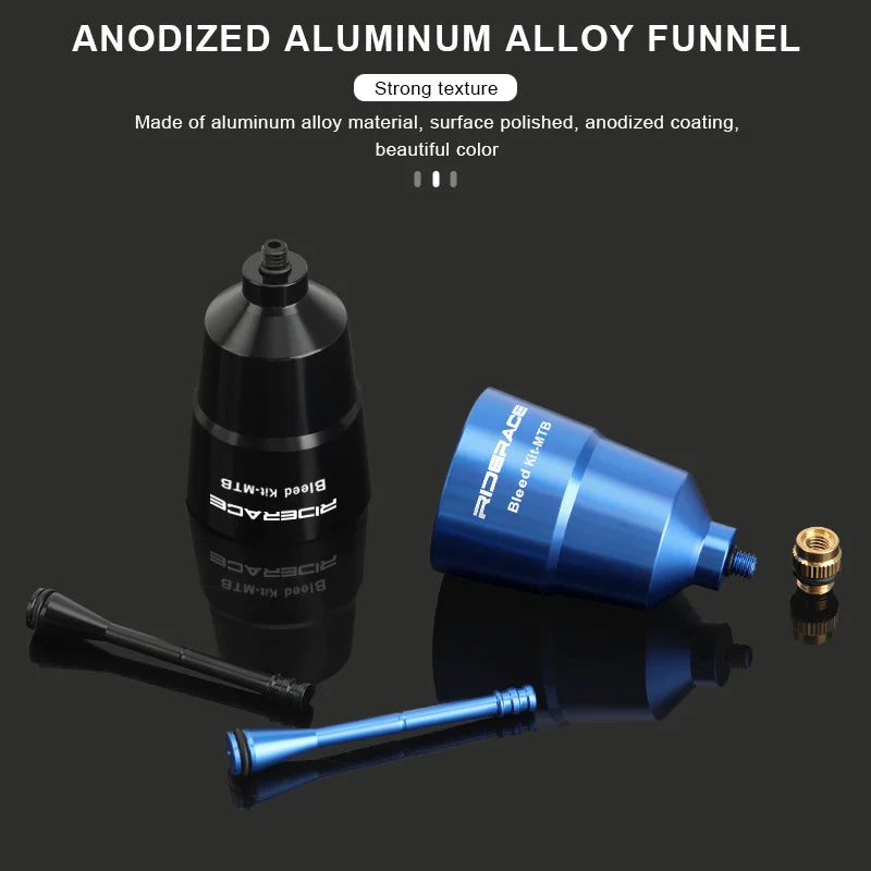Hydraulic brake bleed funnel with extension rod and adapter
