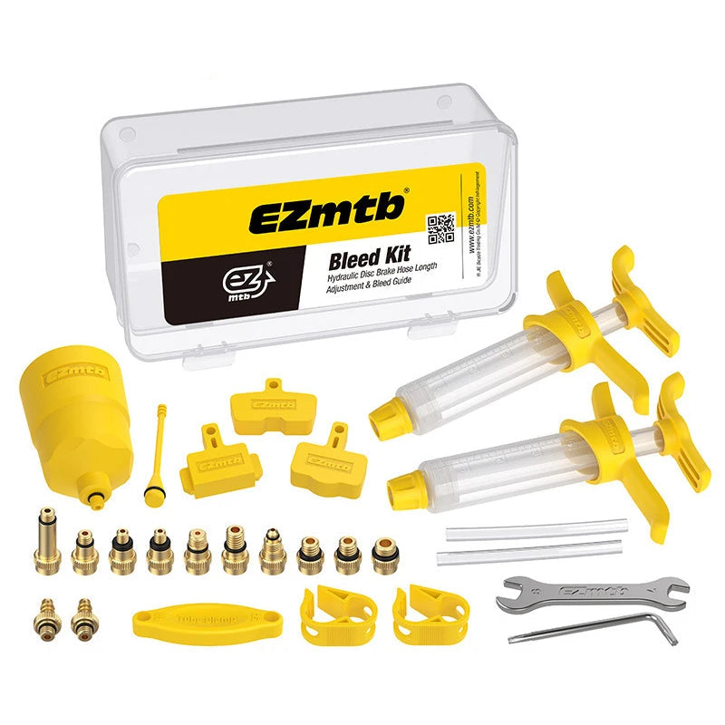 Hydraulic brake bleed kit with syringes adapters and storage case