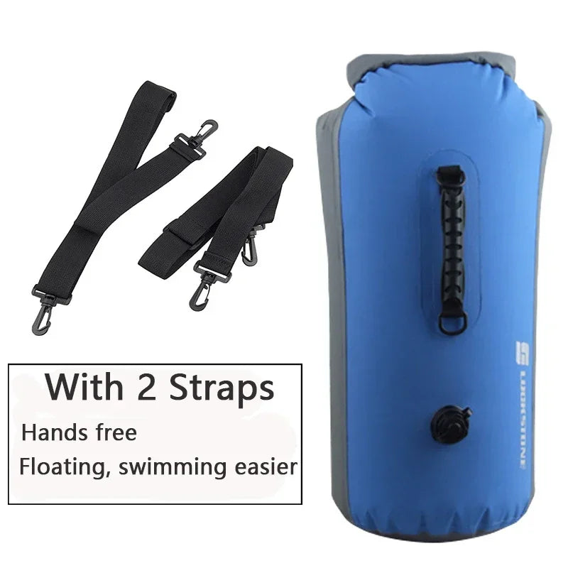 Inflatable swim dry bag strap system detail