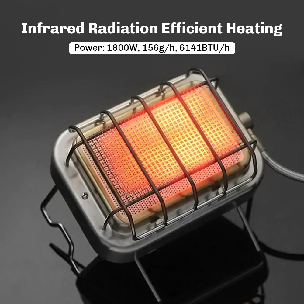 Infrared 1800W camping gas stove with ceramic radiant burner for efficient outdoor heating and cooking