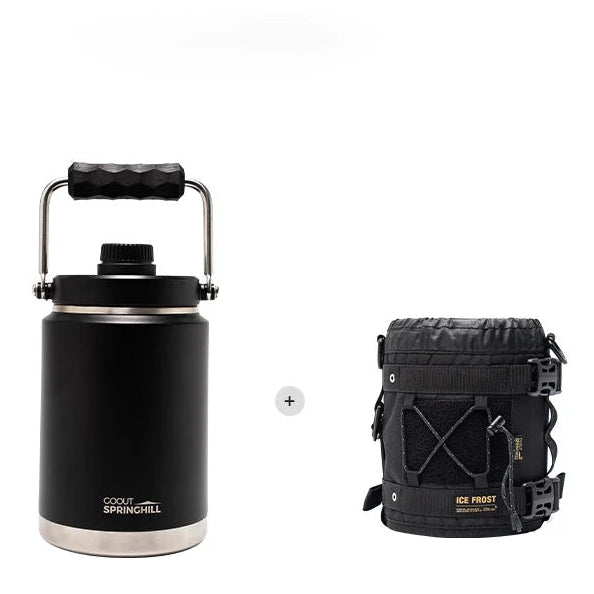 Black insulated stainless steel ice bucket with carry bag