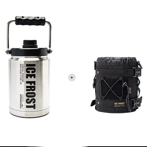 Silver insulated stainless steel ice bucket with carry bag