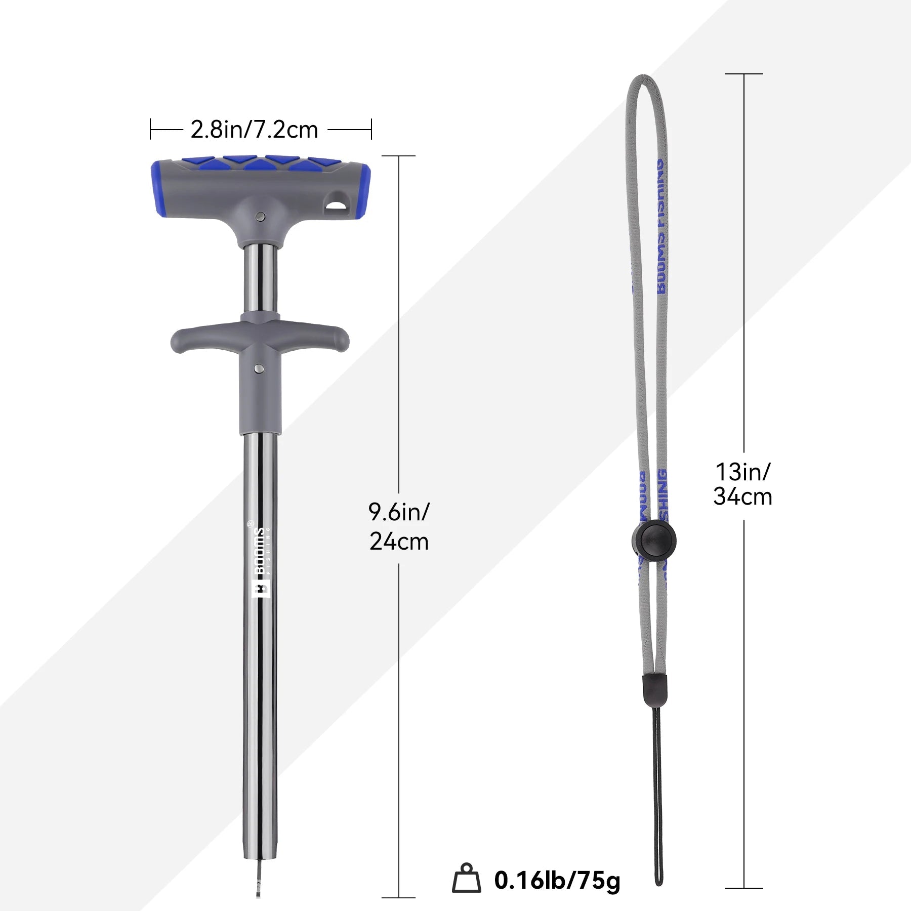 24cm long fish hook remover tool showing overall size dimensions
