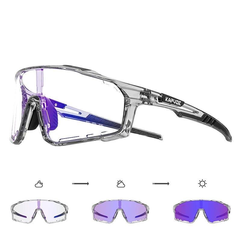 KAPVOE violet-lens nano-tech sunglasses with clear frame and UV protection for outdoor sports