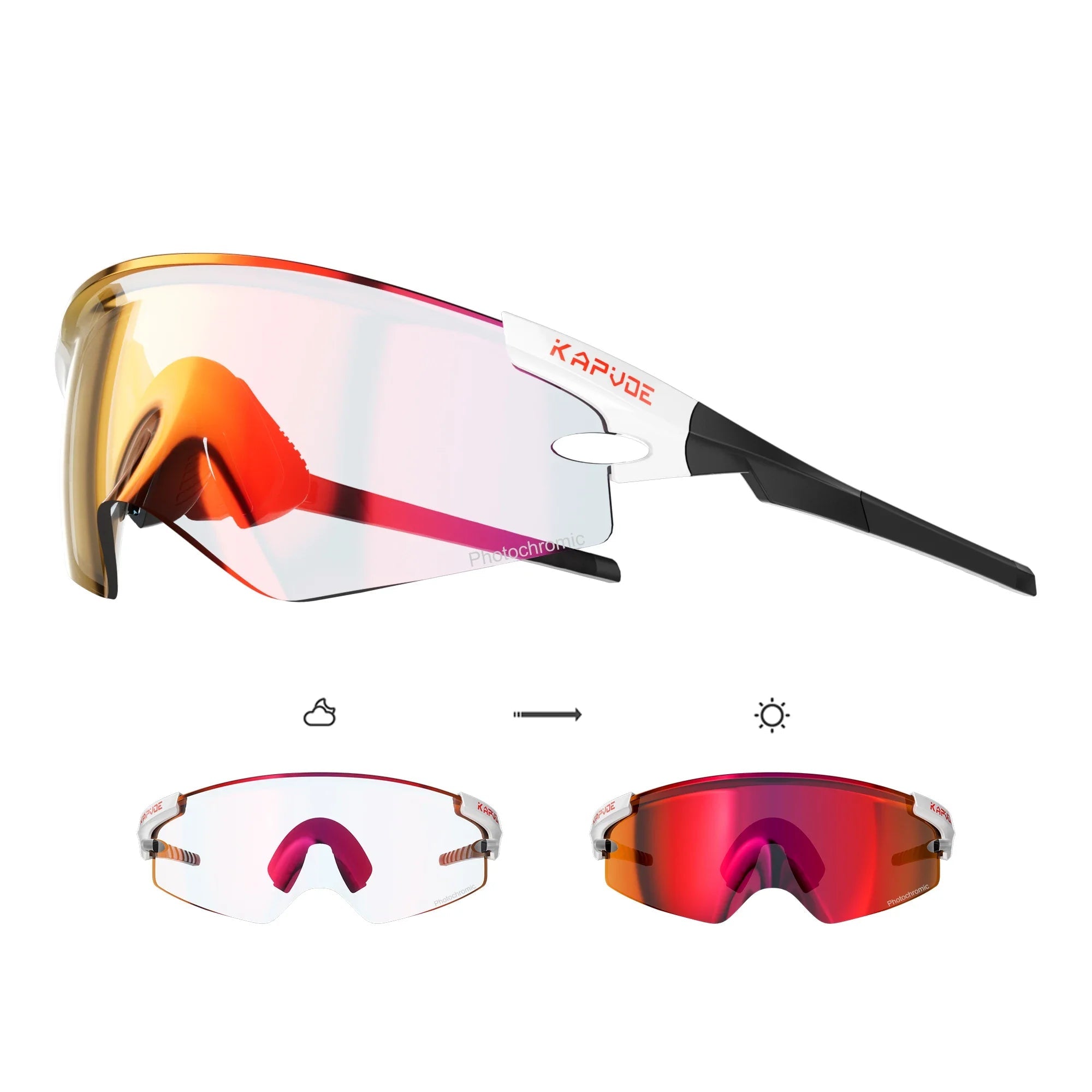 KAPVOE performance sunglasses with red mirrored lenses and white frame delivering standout visibility and comfort