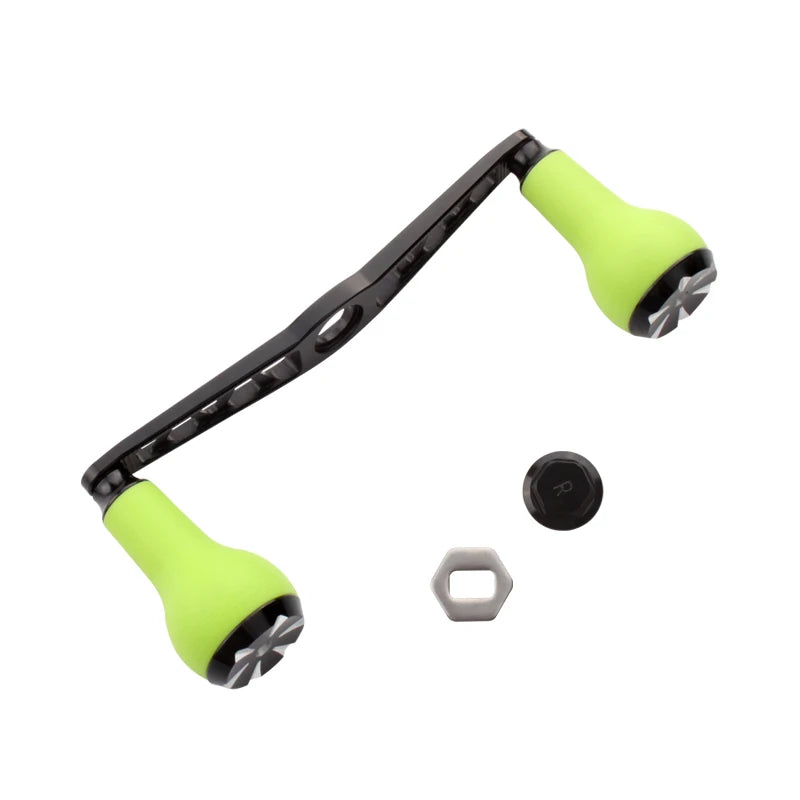 KAWA aluminium handle with bright yellow TPE knobs offering grip comfort and bright styling for baitcasting reels