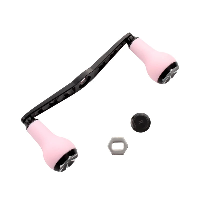 KAWA aluminium handle with pink TPE knobs offering grip comfort and bright styling for baitcasting reels