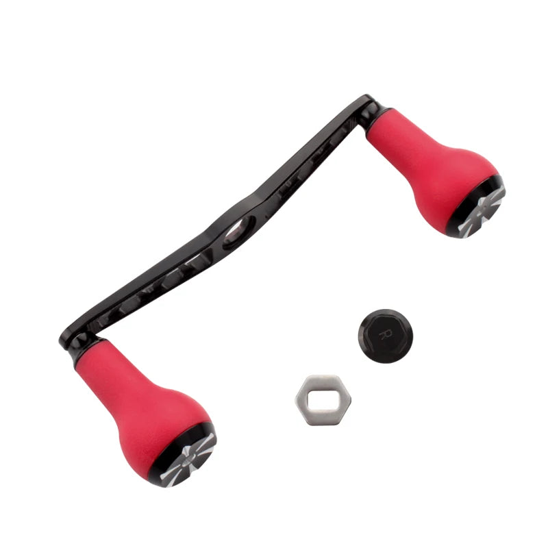 KAWA aluminium handle with red TPE grips offering high traction and ergonomic comfort for baitcasting setups