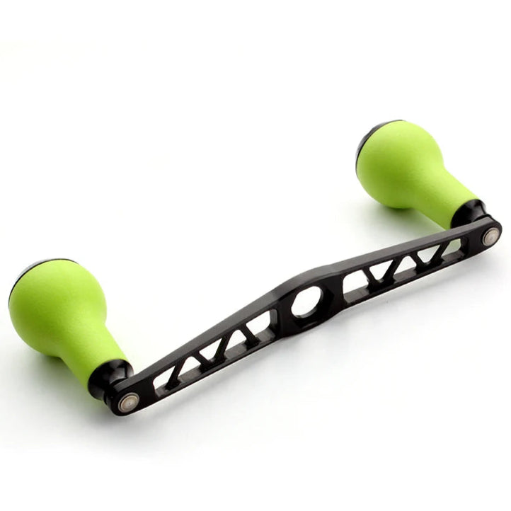 Side view of KAWA B001 handle with green TPE knobs showing lightweight aluminium frame and ergonomic grip