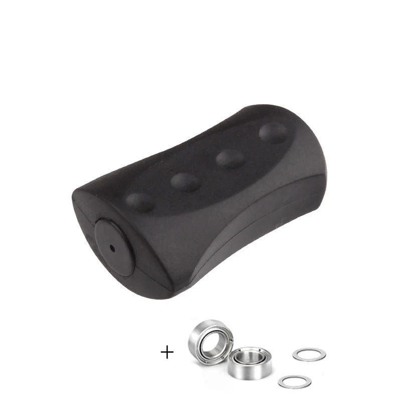 KAWA black aluminium handle grip replacement showing smooth finish and washer compatibility for spinning reels