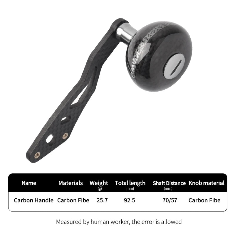 KAWA Car002 carbon fibre handle with technical measurements showing 7x4mm and 8x5mm assembly hole compatibility