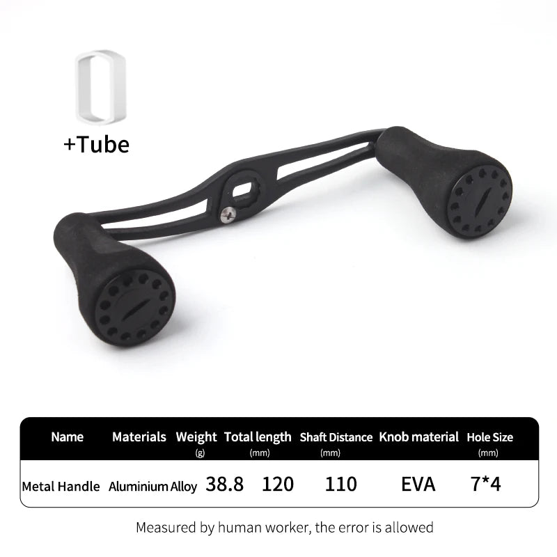 KAWA D001 black EVA knob double handle with extra tube fitting showing detailed measurement and polished alloy arms