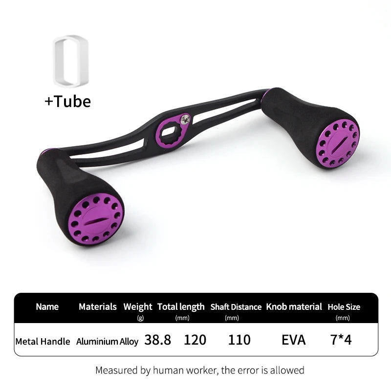 KAWA D001 purple EVA knob double handle with extra tube fitting showing detailed measurement and polished alloy arms