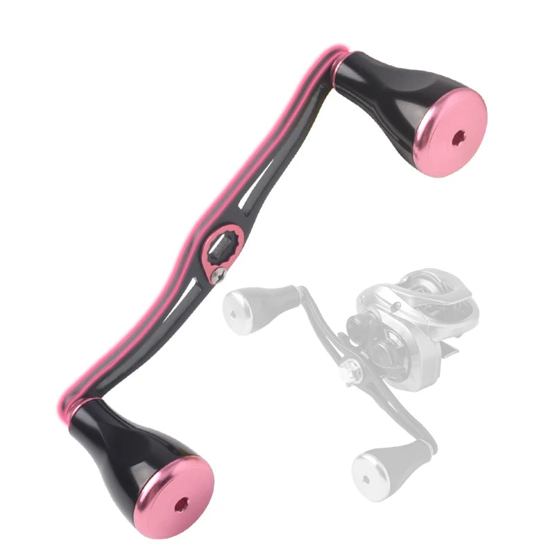 KAWA pink aluminium double handle showing lightweight build and alloy knob design for baitcasting reels