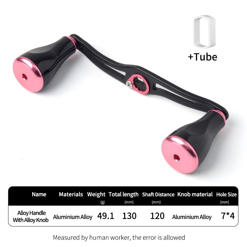 KAWA black aluminium double handle with pink alloy knobs designed for precision balance in baitcasting reels