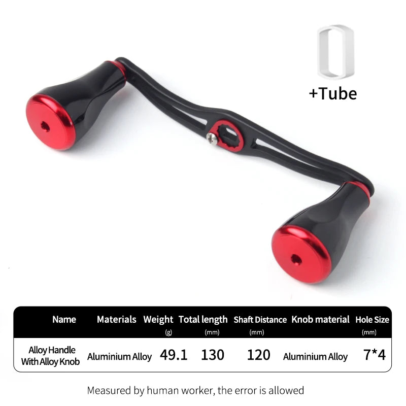 KAWA aluminium alloy double handle with red knobs providing grip comfort and control for baitcasting reels