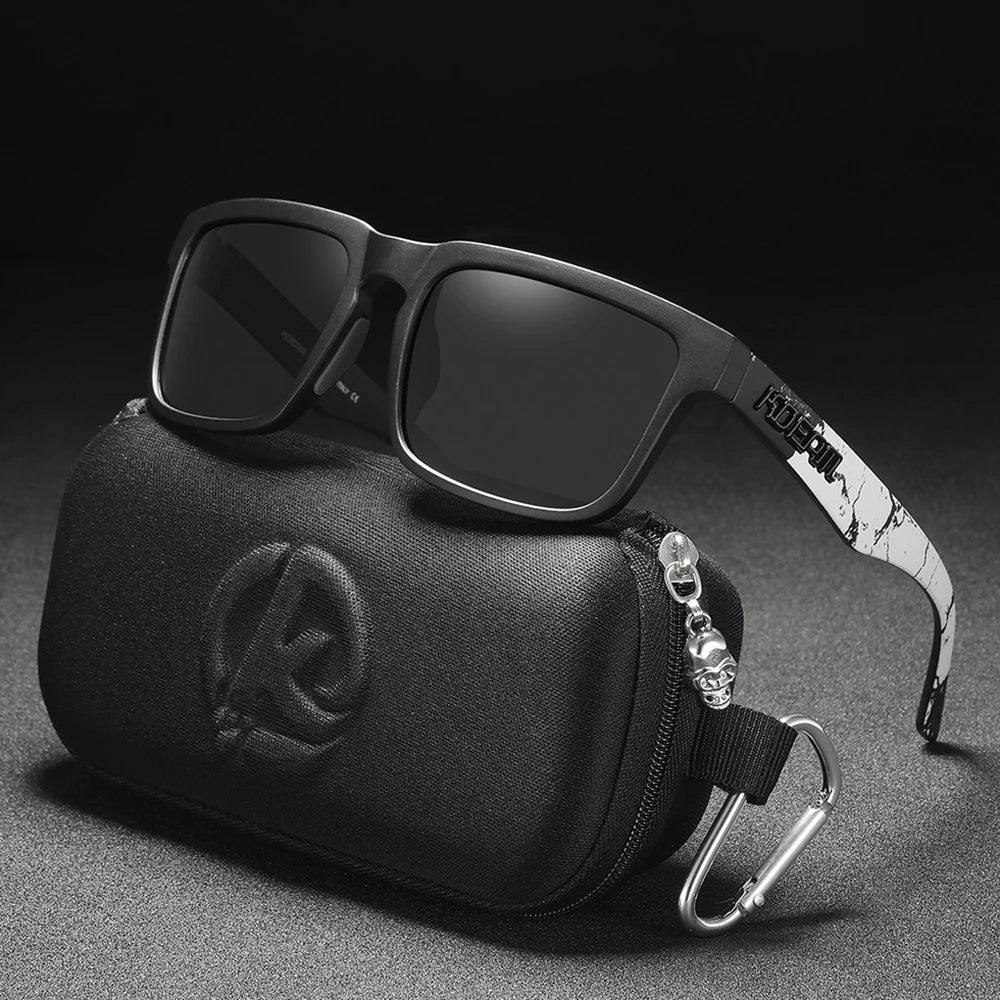 KDEAM matte black polarised sunglasses with UV400 protection and included storage case