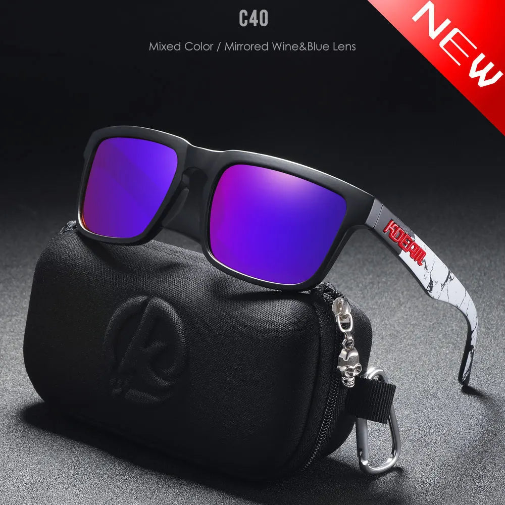 KDEAM white frame polarised sunglasses with purple mirror lenses and UV400 protection