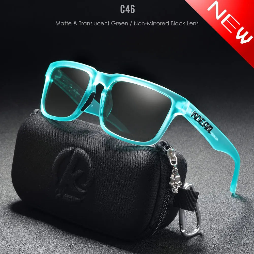 KDEAM aqua frame sunglasses with blue mirror polarised UV400 lenses and included case